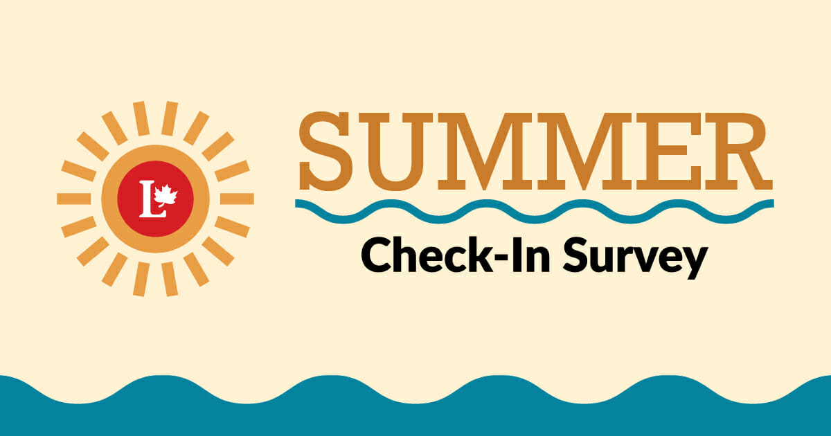 Summer Check-In Survey, a sun graphic to the left with the Liberal L icon logo in the center